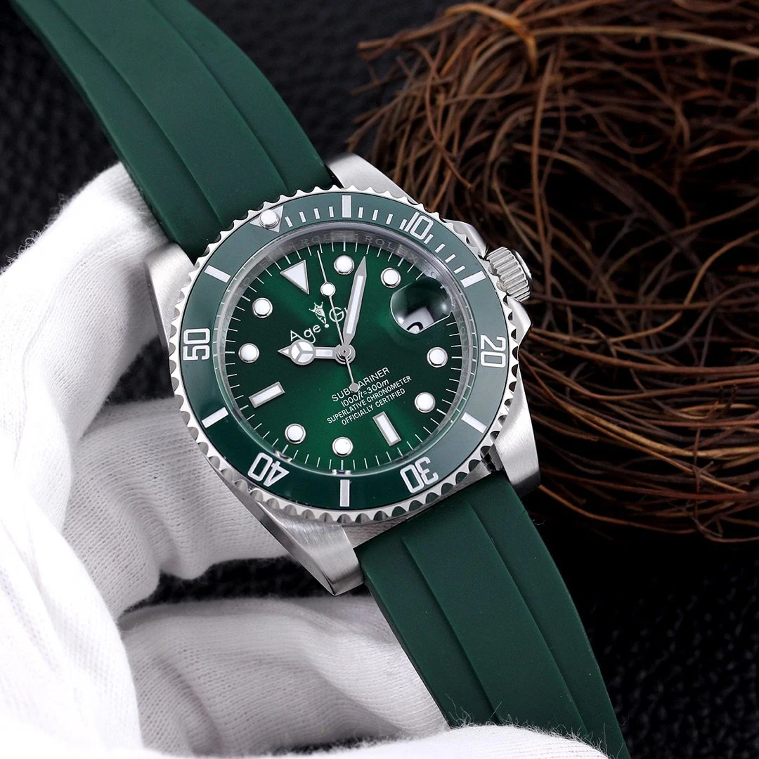 

Famous Brand New Men Automatic Mechanical Watch Dive Black Green Rubber Strap Bracelet Stainless Steel Ceramic Bezel Sapphire