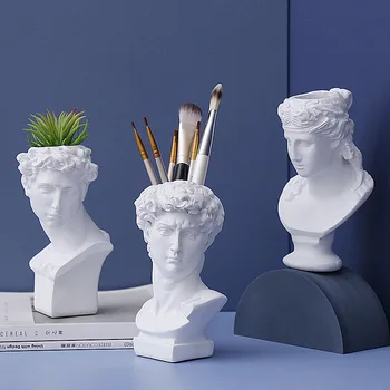 

CREATIVE RESIN IMITATION PLASTER VASE DAVID SCULPTURE HEAD FLOWER ARRANGEMENT MAKEUP BRUSH STORAGE BOX PEN HOLDER HOME DECORATE