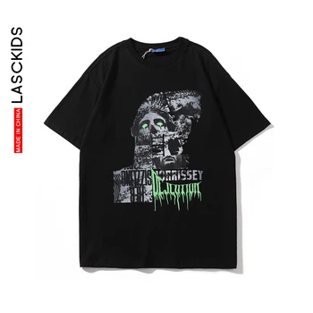 

LASCKIDS Black T shirt Oversize Men Women Cotton Tshirt Vintage Harajuku Streetwear Print Graphic Tee Shirt Summer Tops KA20