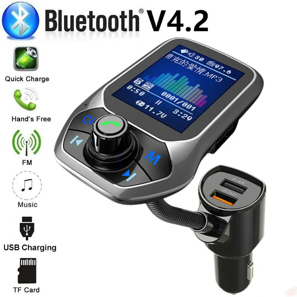 Автомобильный fm-передатчик, Bluetooth, беспроводная гарнитура, MP3 плеер, радио-адаптер, набор, USB зарядное устройство, быстрая зарядка для автомобиля