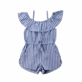

NEW 2020 Toddler Infant Child Kid Baby Girl Stripe Off Shoulder Romper Jumpsuit Pocket Clothes Ruffled Sunsuit Outfit 1-6Y