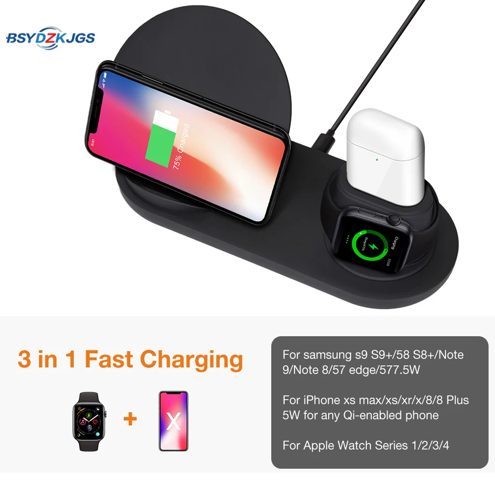 3 в 1 Qi Быстрое беспроводное зарядное устройство Подставка для iPhone 8 X Plus Apple Watch