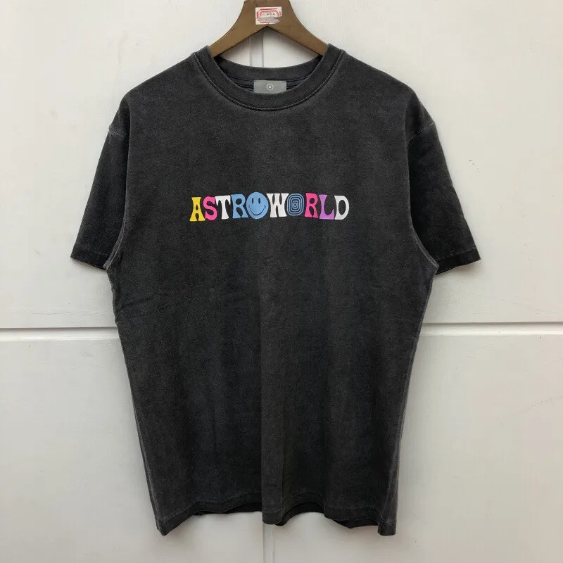 

Summer Travis Scott Astroworld T Shirts Men Women Washed Do Old WISH YOU WERE HERE Artistic Font Print T-shirts Tees