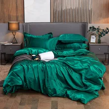 

Solid Color Satin Washed Silk Luxury Bedding Set Adult Quilt Duvet Cover Sets King Size With Pillowcase Double Queen Bed Linens