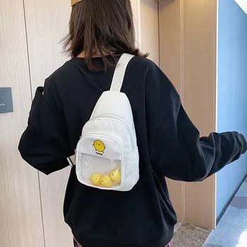 

2020 Women chest bag Canvas Waist Bag transparent funny duck chest bag Trendy Solid Cute Pattern crossbody bags for women heupta