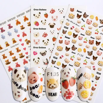 

Newest Cartoon Love Teddy Bear 3D Nail Art Sticker Self-adhesive Decals Nails Cat Strawberry Sweet Heart Animals Design