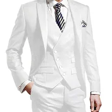 Мужские костюмы из трех предметов, белый пиджак для жениха на одной пуговице, деловые костюмы, смокинг(Блейзер+ жилет+ брюки