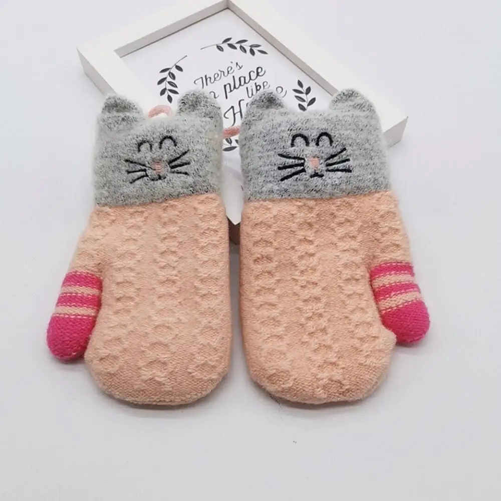 Новые детские перчатки с милым медведем из мультфильма для детей 6-12 лет, зимние вязаные шерстяные варежки для новорожденных, бархатные толстые Детские теплые перчатки