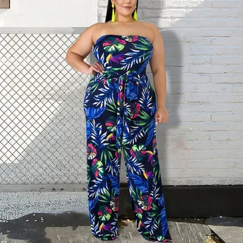 

FADZECO 2019 women Super Comfy Floral Jumpsuit Fashion Trend Wrapped Chest Print Loose Piece Trousers
