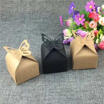 

20pcs/Lot Butterfly Shaped Kraft Paper Boxes For Wedding Guests Return Gifts Candy Container Card Paper Handmade Boxes Wholesale