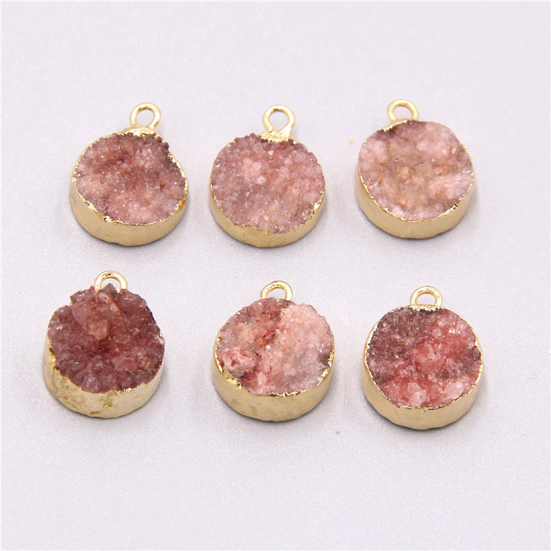 Round Stone agates druzy Quartz Crystal pendulum pendant Necklace Druzy Crystal Quartz Pendant pink blue black yellow pendant