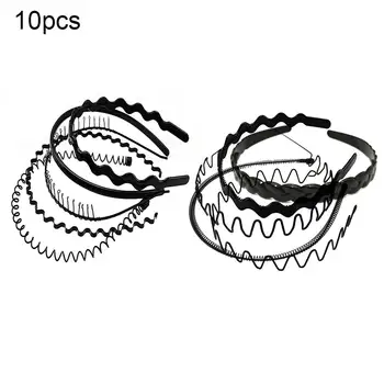 

New 10PC Mens Women Unisex Plastic Black Toothed Sports Hair Band Wavy Hair Hoop Headband Headwear Hair Accessories