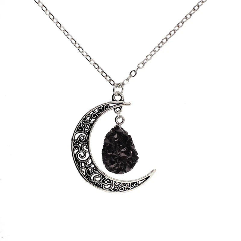 Винтажный Galaxy Moon Crystal Crescent Moon черный, красный и синий кварцевый и из натурального камня ожерелье с опалом подвески
