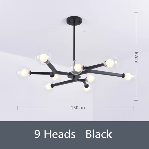 Black 9 head Розовое золото люстра стеклянная пузырьковая люстра-спутник кухня светодиодный салон гостиная ветка дерева люстра осветительные приборы - Цвет абажура: Black 9 head