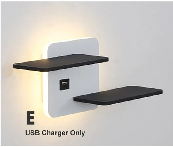 Беспроводное зарядное устройство светодиодный настенный светильник прикроватный USB телефон зарядная полка с подсветкой для чтения гостиничная гостевая комната ночник дизайн - Цвет абажура: E