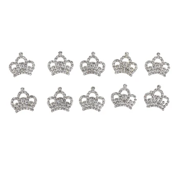 

10pcs Silver Rhinestone Crown Buttons Flat Back for Wedding Decor Crafts