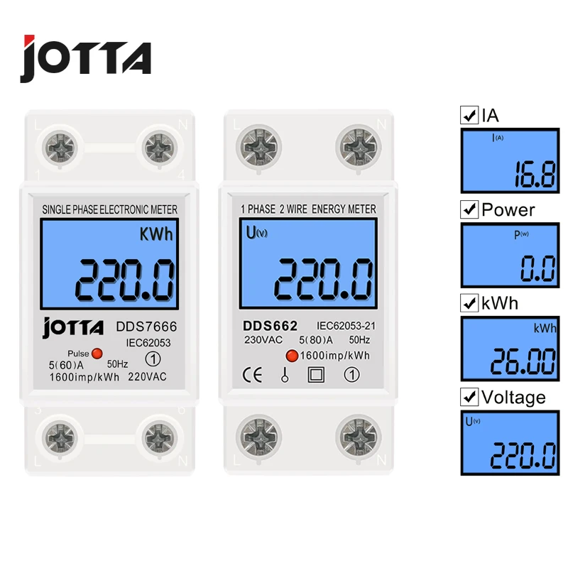Carril Din LCD retroiluminación Digital medidor de energía monofásico consumo de energía medidor vatímetro electrónicos AC 220V 80A