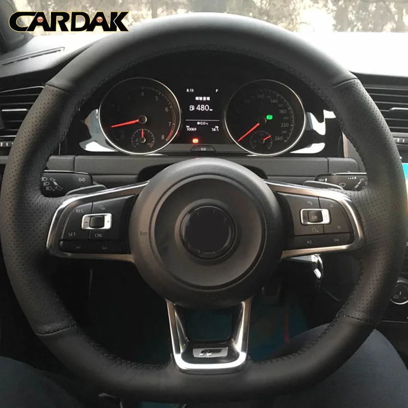 Черная чехол рулевого колеса автомобиля CARDAK из искусственной кожи для Volkswagen Golf 7