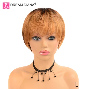 

DreamDiana Short Straight Human Hair Wigs 1B 30 Ombre Human Hair Wig 8" 150 Density Bob Wigs 13x4 Lace Front Human Hair Wigs