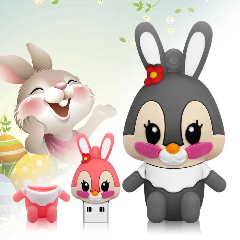 Cartoon Pendrive 128GB USB Flash Drive 64GB 32GB 16GB Cle 2.0 Cute Gray Pink model rabbit Pen Memory Stick | Компьютеры и офис