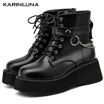 

Karlinluna High Quality Brand New Chains fashion leisure flat platform light comfortable shoelaces ankle boots shoes women