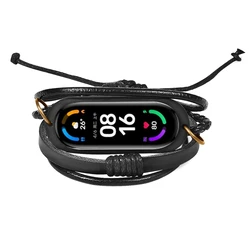 Elegant Leather Braided Bracelet Strap Replacement and Necklace Accessory - Mi Band 3 (B)