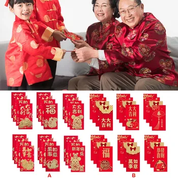 

Besegad 24pcs Cartoon Chinese Red Lucky Envelopes 2020 Year of the Rat Hong Bao Lunar New Year Spring Festival Money Packets