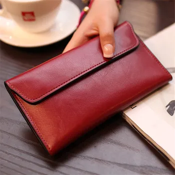 

2019 Genuine Leather Women Wallet Long Magnetic Buckle Female Wallet Women Clutch Bags Cow Leather Coin Purse Credit Card Holder