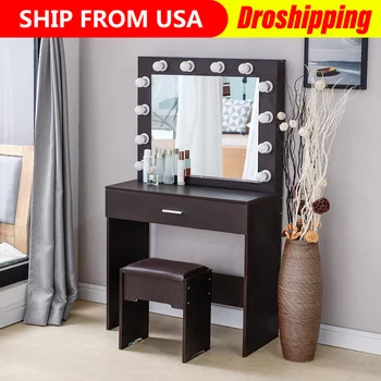

Dresser Bedroom Furniture Vanity Set With Lights Mirror Cushioned Stool Dressing Makeup Table Tocador De Maquillaje Mueble