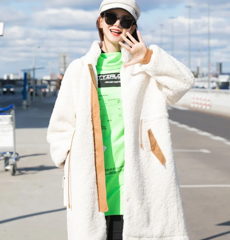 

2019 Winter Lamb Coat Loose Thicker and Warm Plus Cotton Embroidered Medium and Long Oats and Jackets Women