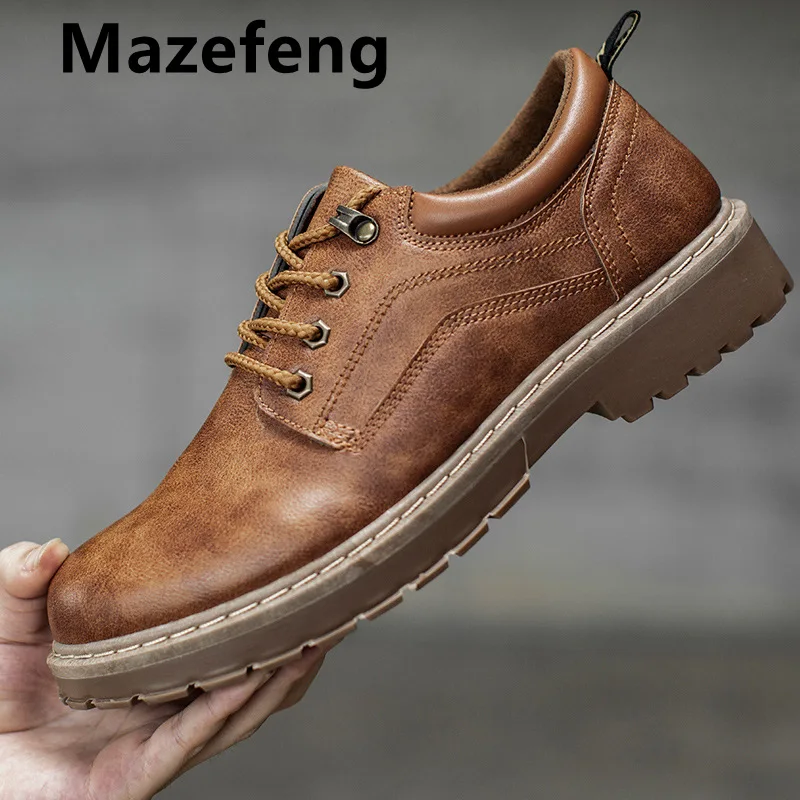 Мужские кожаные ботинки Mazefeng зимние водонепроницаемые на шнуровке 2019 | Обувь
