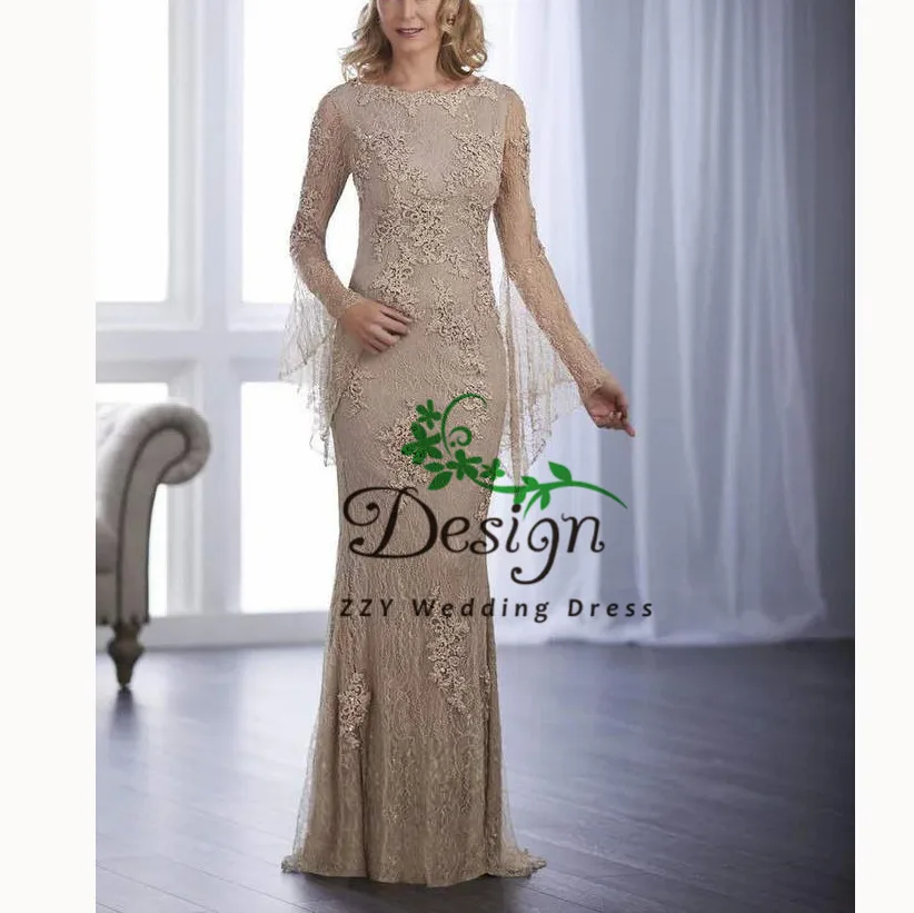 Кружевная аппликация из бисера Русалка/Труба Русалка vestido madrina boda винтажные Длинные рукава плюс размер платья для матери невесты