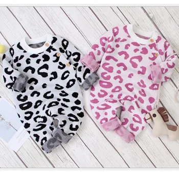 

Newborn Baby Girls Romper Cheetah animal print knit romper Girls 3-24M Fashion overall
