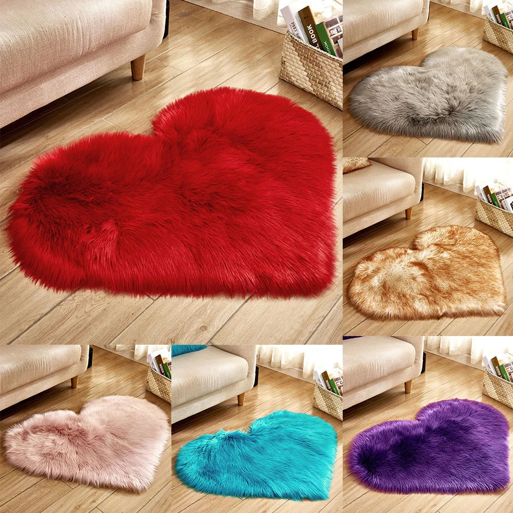 

Wool Imitation Sheepskin Rugs Faux Fur Non Slip Bedroom Shaggy Carpet Mats Love imitation wool carpet