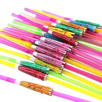 

New 120Pcs Umbrella Disposable Bendy Drinking Straws For Luau Hawaii Beach Party