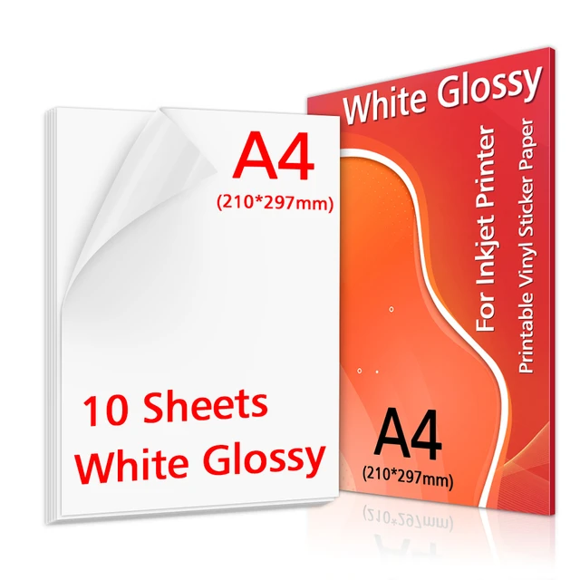 10sheets A4 Vinyl Sticker Paper White Glossy Matter Waterproof  Self-adhesive Copy Paper For Inkjet Printer To Diy Label Stickers - Copy &  Multipurpose Paper - AliExpress