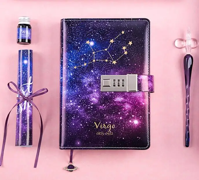 Virgo Подарочный набор B6 Размер Звездный замок кожаный пароль персональный ноутбук Звездное Созвездие Органайзер для записей Дневник для журнал Твердый Чехол - Цвет: Virgo