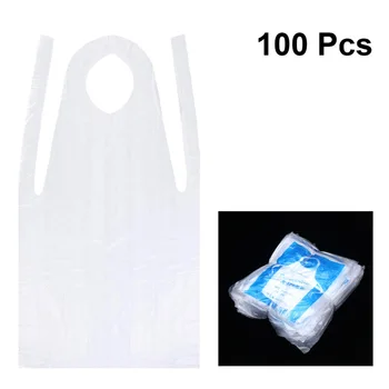 

100Pcs Disposable Aprons PE Plastic Oil Proof Disposable Cooking Accessory Aprons for Painting Cooking Messy Activities A35