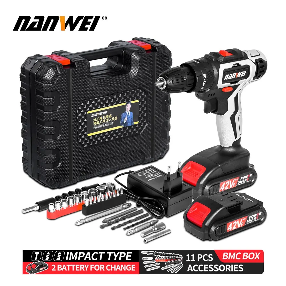 3-In-1 Electric Impact Drill Hammer Drill Electric Screwdriver Rechargable 10mm 2-Speed Cordless Drill