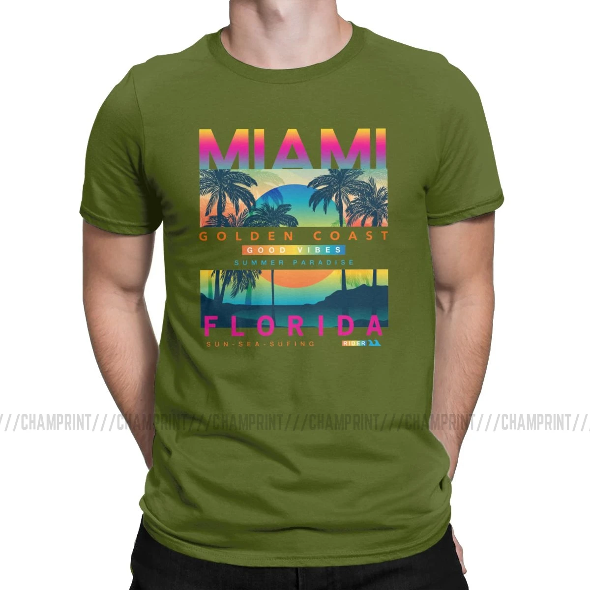 Мужская футболка с надписью «I Love Miami Florida», летняя забавная футболка из хлопка с принтом «Я люблю Майями», летняя одежда - Цвет: Армейский зеленый