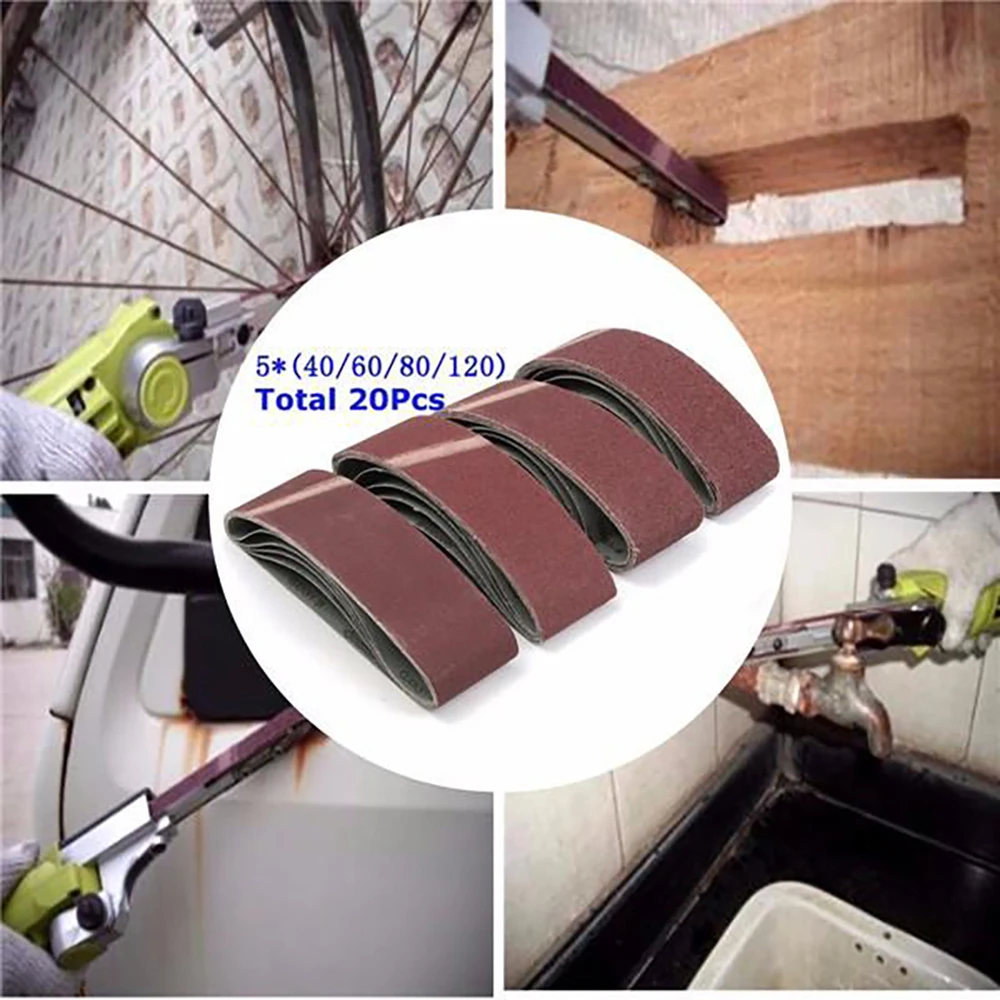 20pcs 40/60/80/120 Grits Powerfile Belt Sander Abrasive Belt Metal Grinding Aluminium Bands Polisher Oxide Sander  Sanding Belts