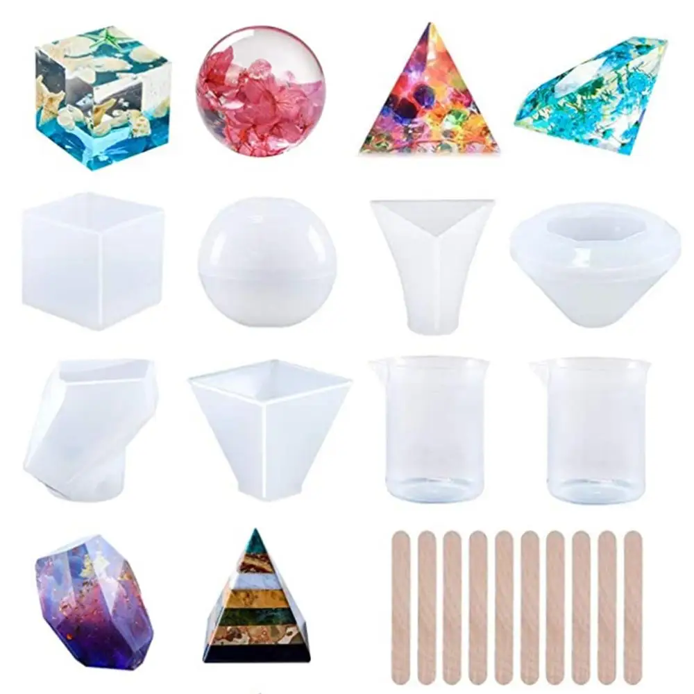 

Silicone Resin Molds 18Pcs Resin Casting Molds Including Sphere, Cube, Pyramid, Square, Diamond, Crystal for Resin Epoxy, Soap,