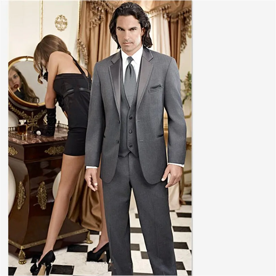 Veiai Men's Suits Dark Grey Custom Tuxedo Slim Fit Men Bridegroon Business Dress Wedding Suits(Jacket+Pants+Vest