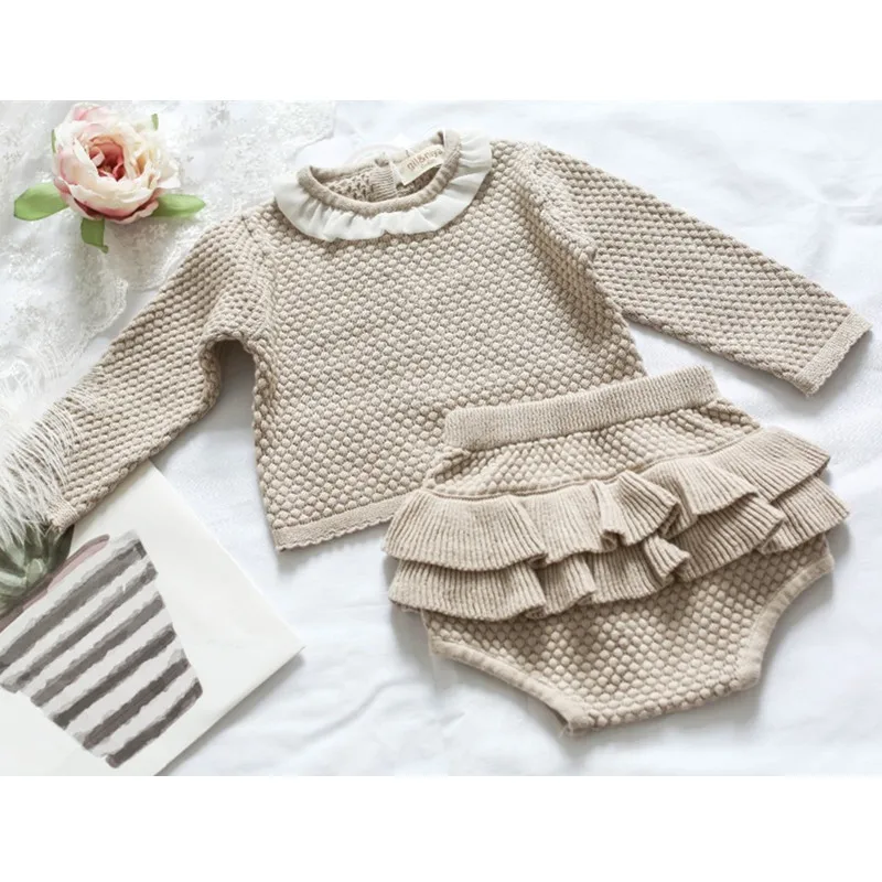 Owligbaby/, вязаный комплект для девочек, костюм с оборками для маленьких девочек и мальчиков детская одежда осенняя хлопковая детская одежда Комплекты для девочек(Выберите размер