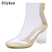 Eilyken-Botas de PVC transparentes para mujer, botines dorados de punta redonda con tacón de cristal, Chelsea, Otoño, 2022