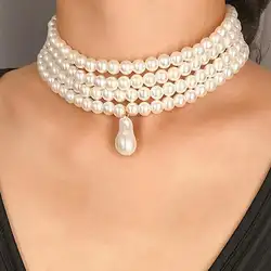 Модные ювелирные изделия многослойные цепочки ожерелья из искусственного жемчуга Boho геометрический кулон для женщин Пляжная цепь