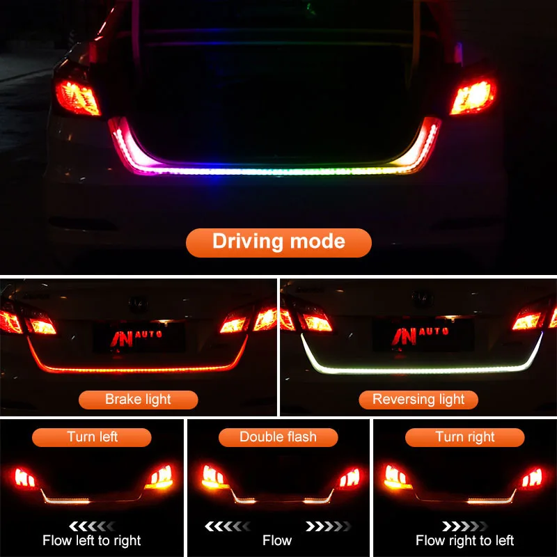 47/"RGB Car Rear Trunk Strip Light Tailgate Brake Drive Turn Signal Flow LED Lamp