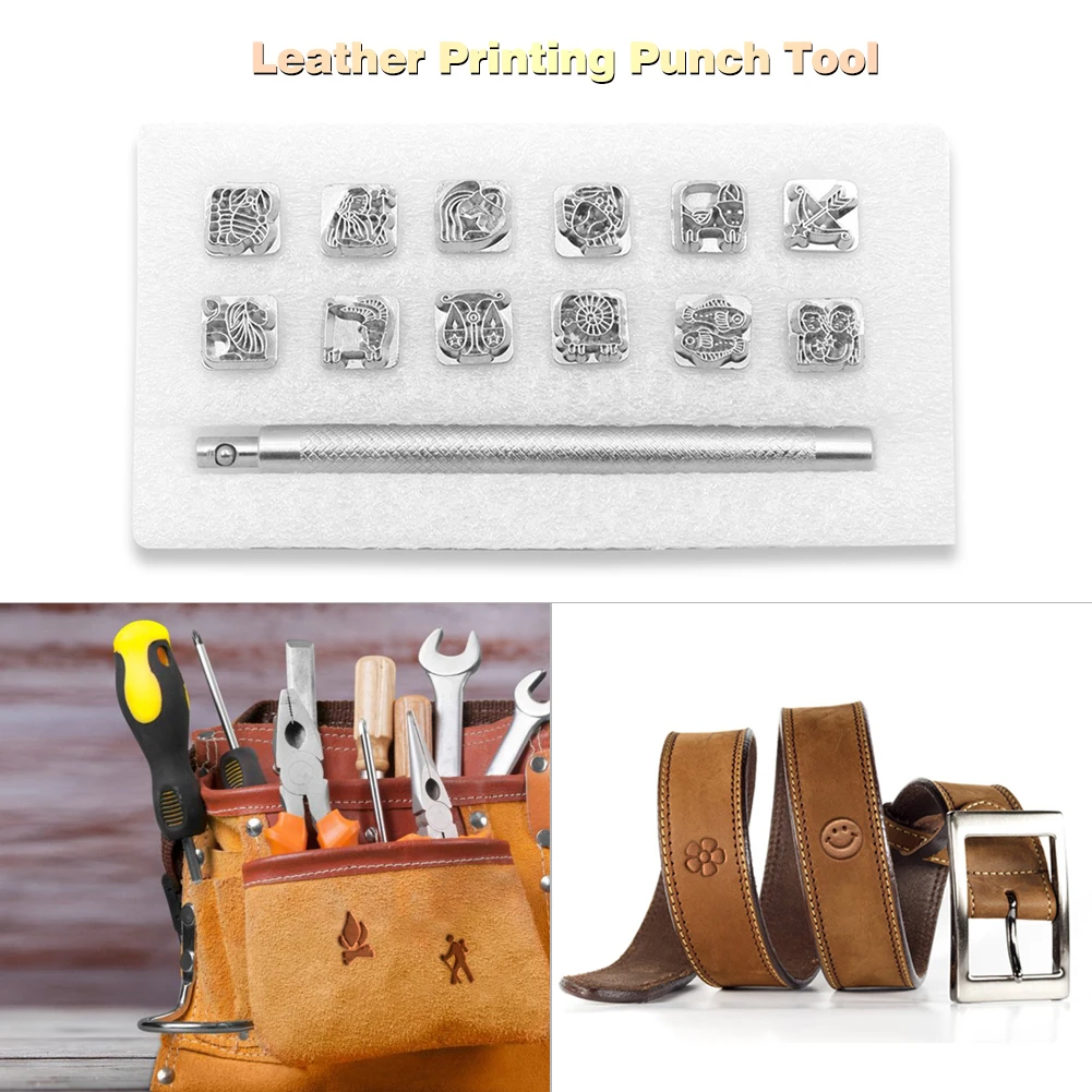 13pcs Leather Printing Tool Alloy Carving Making Craft Punch Stamps Sculpture Printed DIY Metal Leather Working