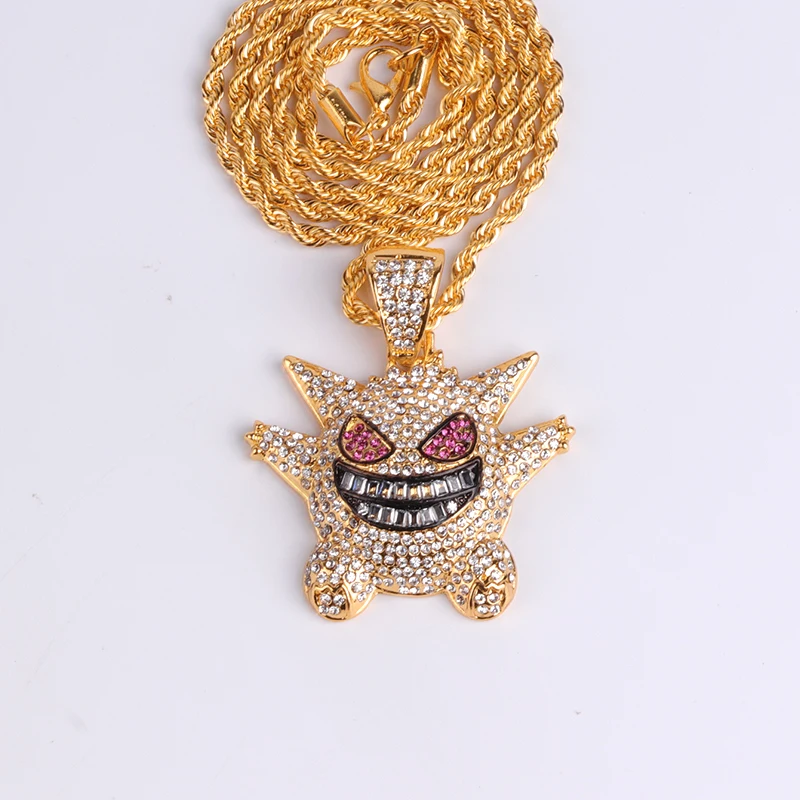 Модное женское мужское ожерелье с подвеской Gengar с теннисной цепочкой в стиле хип-хоп/панк, золотые подвески серебряного цвета, ювелирные изделия на цепочке для мужчин, подарок