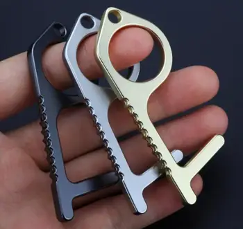 

300pcs Hygiene Hand Metal EDC Contactless Safety Door Opener Multi-functional keychain Brass Hand Tool#265810